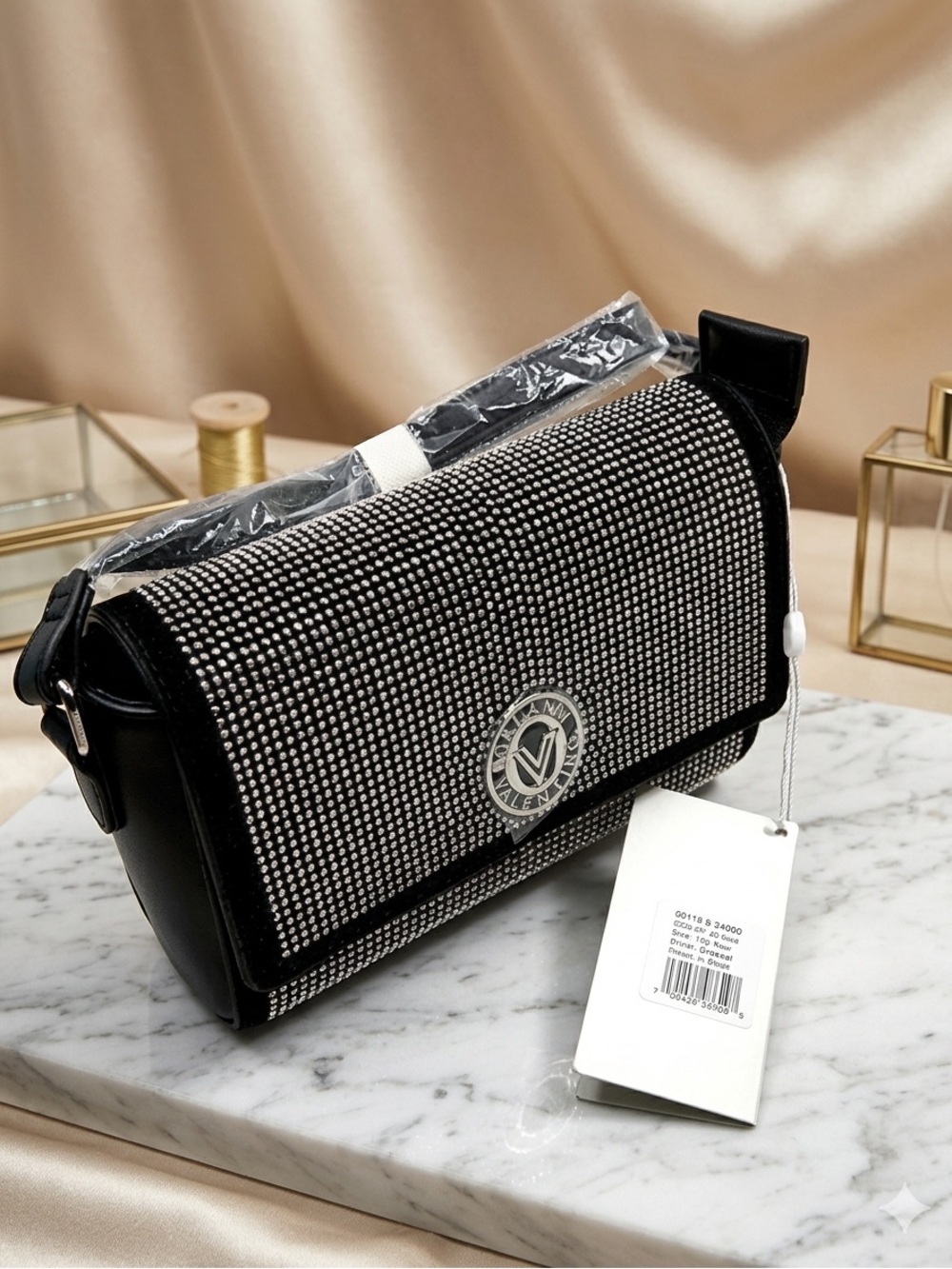 Valentino Orlandi Black Crystal-Studded Crossbody Bag NWT Retail $199 - Picture 1 of 6